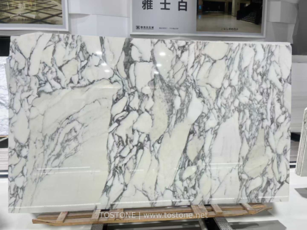 Italian Arabescato White marble slab with elongated grey veining
