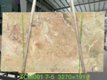Italian Ceppo marble slab with blush pink and warm beige areas surrounded by sage green and pale ivory veins
