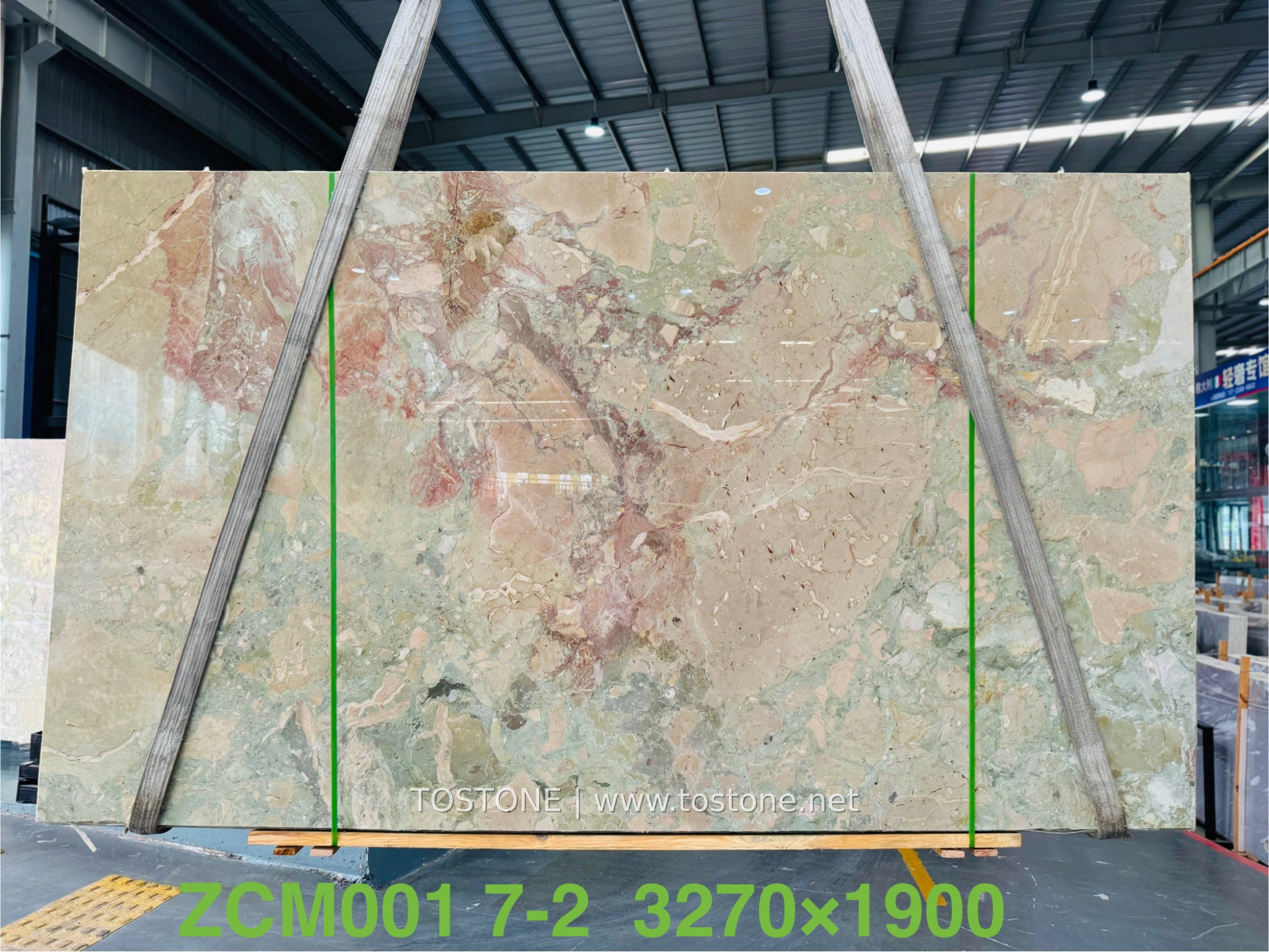 Ceppo Marble Slab Front View Front view of Italian Ceppo marble slab with sage green, blush pink, beige and ivory natural patterns