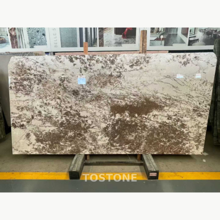 Cherry Blossom Pine Marble slab with an ivory ground and broad taupe-brown branching and clustered markings