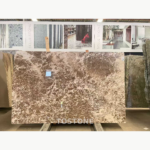 Cherry Blossom Pine Marble slab with dense brown and cream patterning across the surface