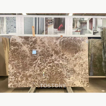 Cherry Blossom Pine Marble slab with dense brown and cream patterning across the surface