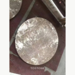 Round Cherry Blossom Pine Marble cut piece with cream and taupe-brown mottled patterning