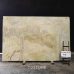 Golden Blue Jade Marble panel with wavy cream and taupe bands and a fine ochre line across the upper right.