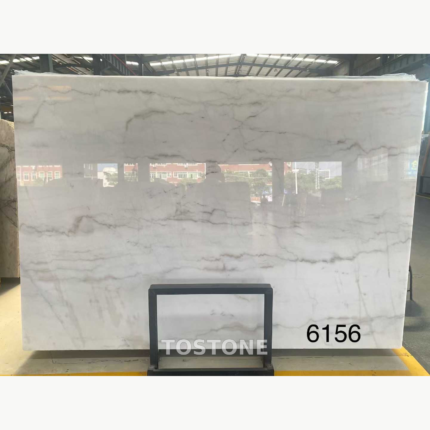 Guangxi White Marble slab with soft gray horizontal veining and a white background, marked 6156