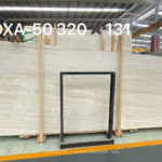 Iran Super White Travertine slab bundle with pale cream horizontal layers