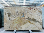 Italian Ceppo Breccia marble slab with cream, gold, grey and reddish accents