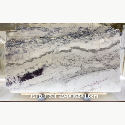 Italian Toscana marble slab with white areas and flowing grey-purple veins