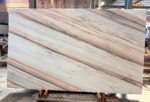 Portuguese pink marble slab with soft pink and ivory tones and fine diagonal grey and rose-colored veins
