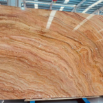 Rainbow Travertine Slab with sweeping peach, cream and gold bands