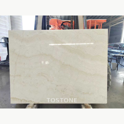 Straight Vein White Jade Marble slab with a creamy-white background, subtle cloudy shading and pale beige wavy outlines.