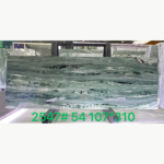 Victoria Green Marble slab with elongated deep green bands, fine white veining and the original overlay along the bottom.