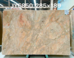 Weimi Pink marble slab with blended peach, beige and muted grey movement