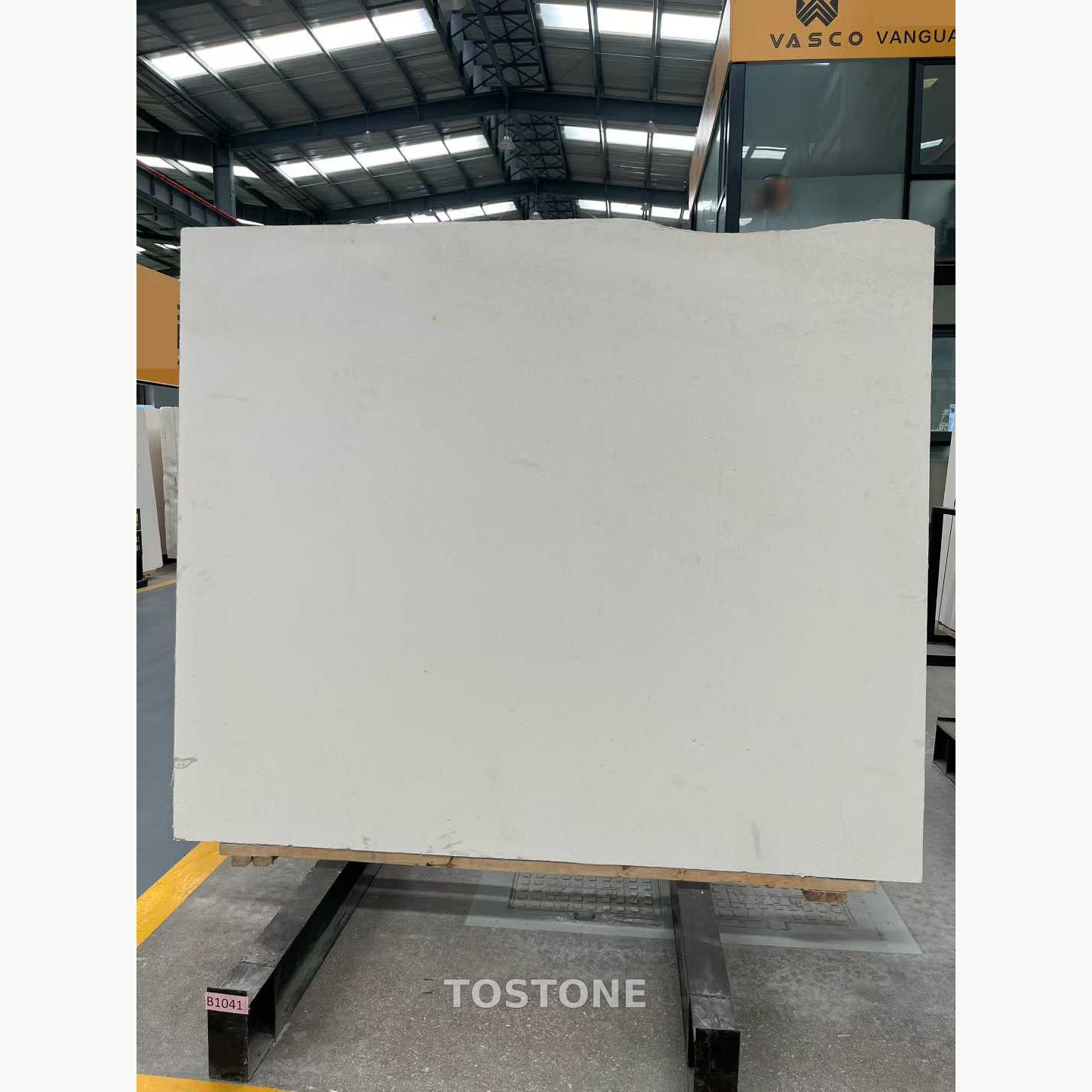 white-sand-beige-marble-01-partial-clean-square Full White Sand Beige Marble slab with an ivory-beige background, faint gray markings and an uneven upper edge.